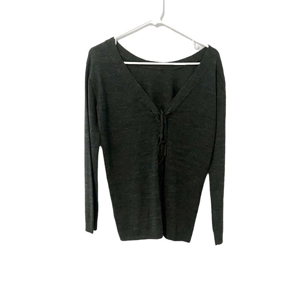 BB Dakota Dark Gray Knit V Neck Lace Up Front Sweater Size S